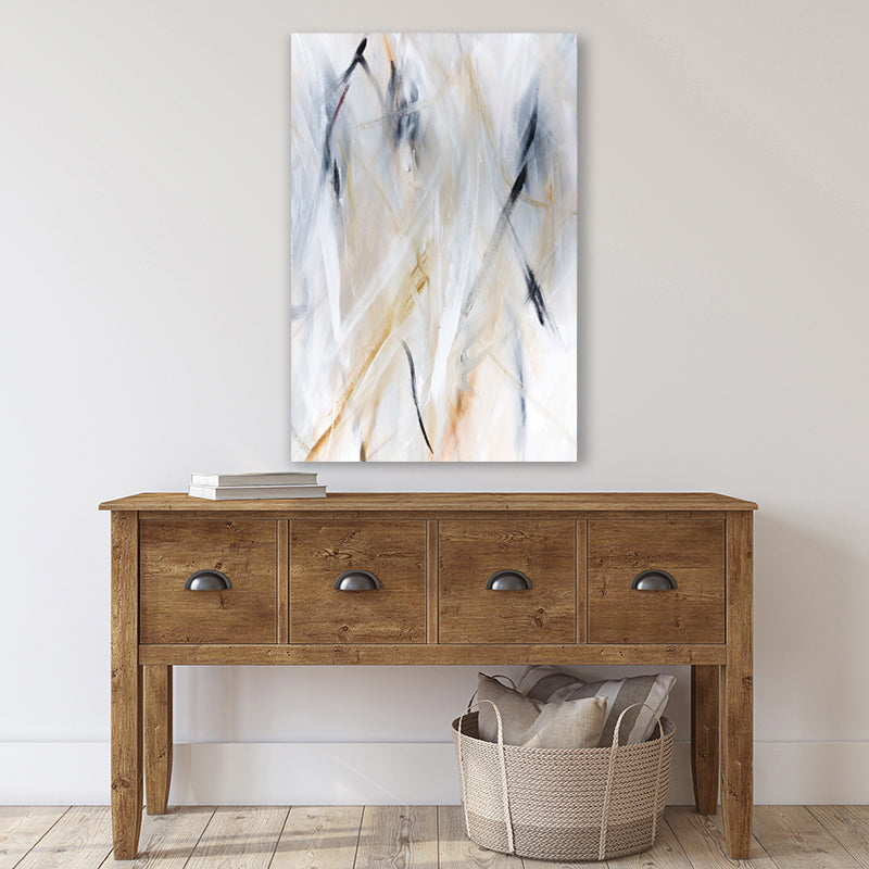Canvas art print with earthy colors resembling dry winter grass textures and tones of tan, white, and grey.